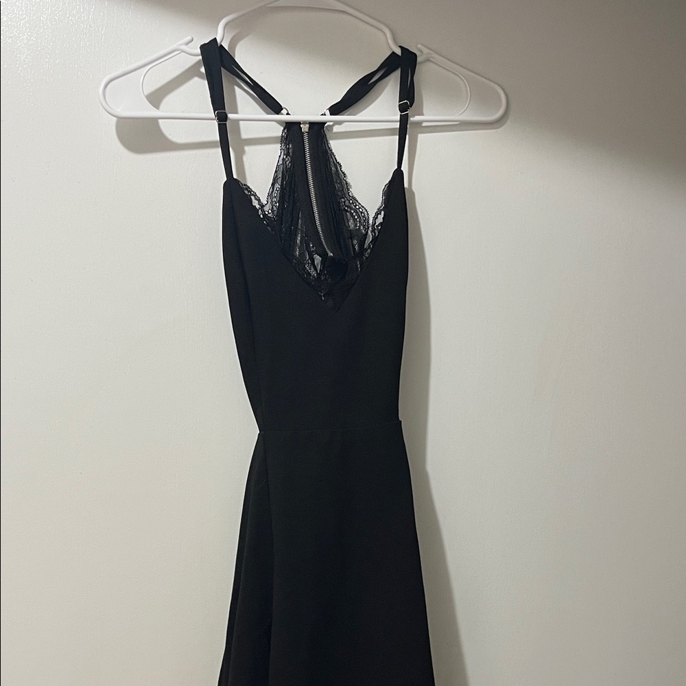 Lush Black Backless Dress with Lace Detail
